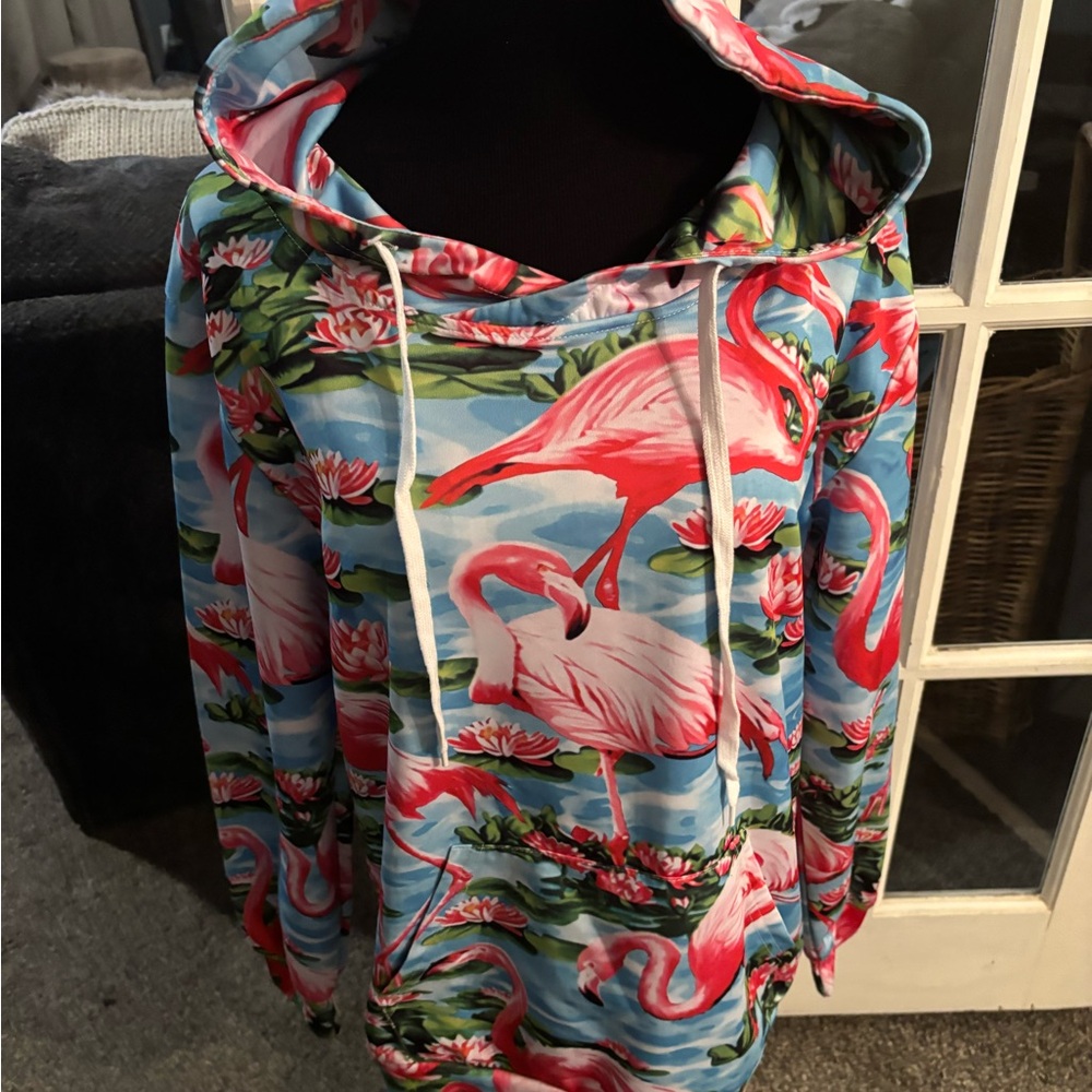 Flamingo Print Hoodie - Multicolor
